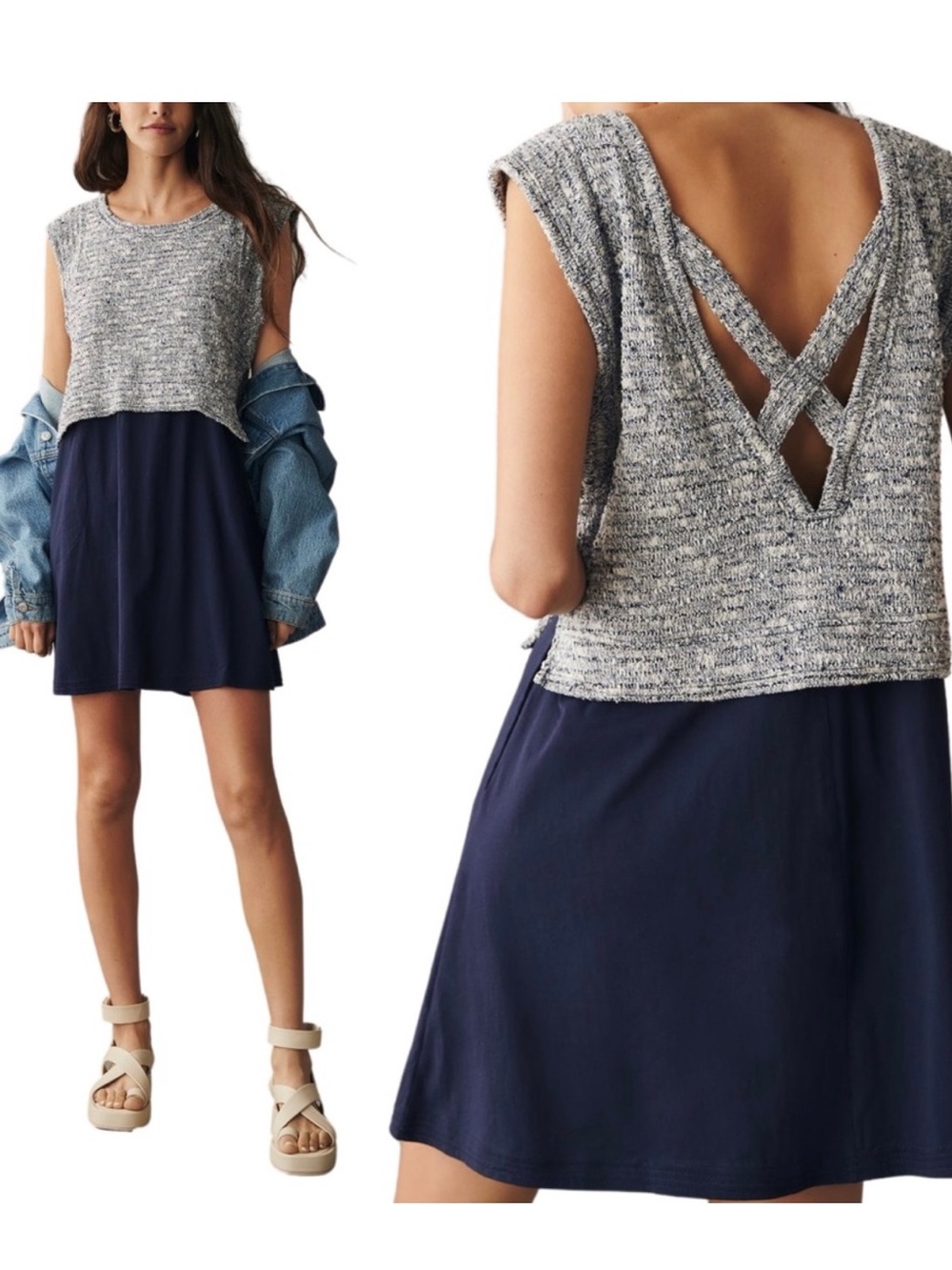 Daily Practice Twofer Mini Dress Blue Marled Upper